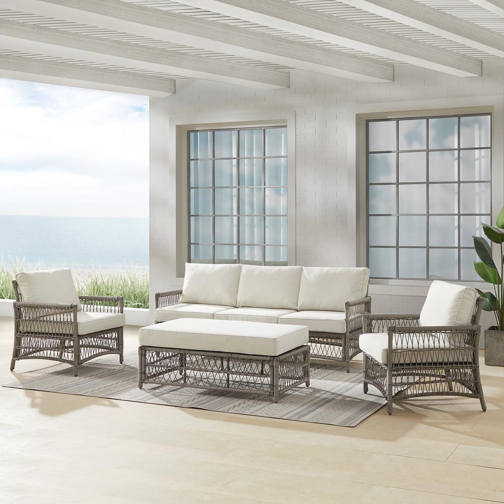 Thatcher 4Pc Outdoor Wicker Sofa Set Creme/Driftwood - Coffee Table Ottoman, Sofa, & 2 Armchairs