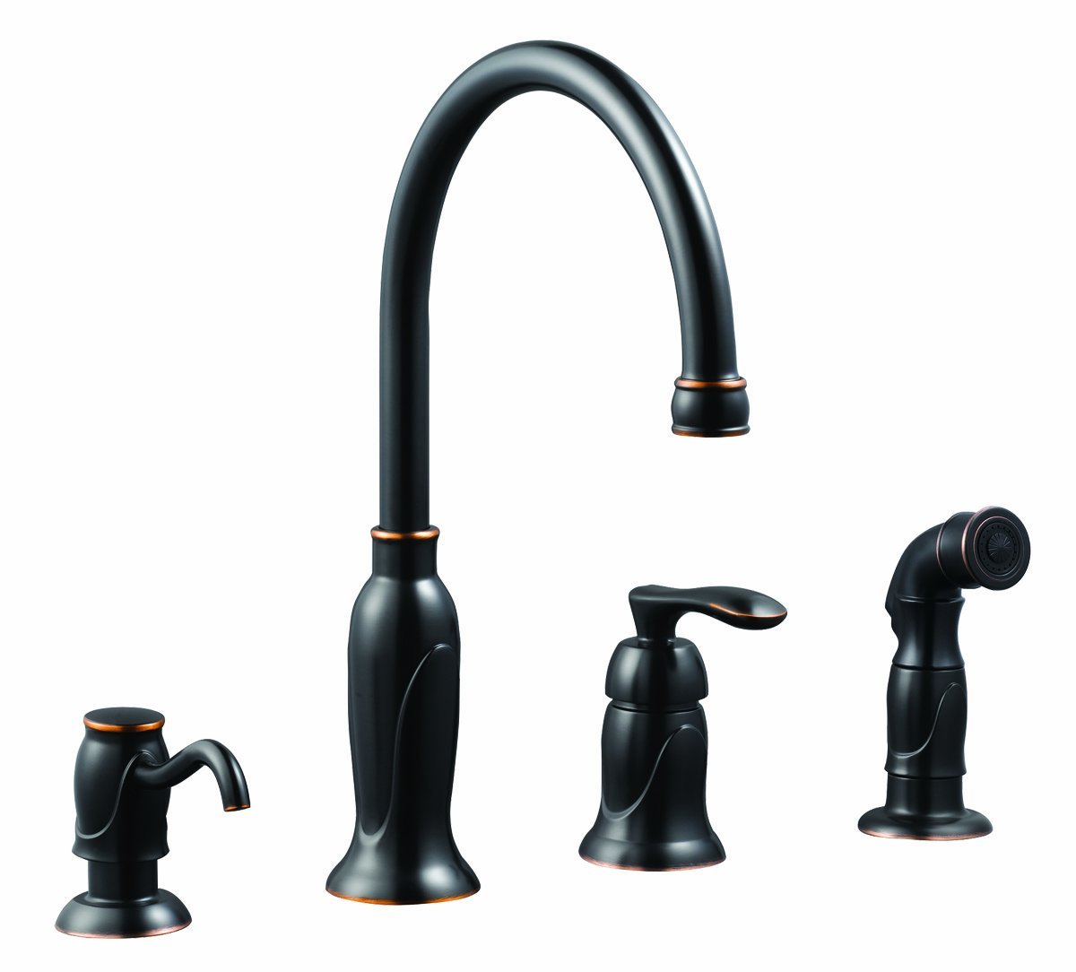 Madison Kitchen Faucet with Sprayer and Soap Dispenser, Oil Rubbed Bronze