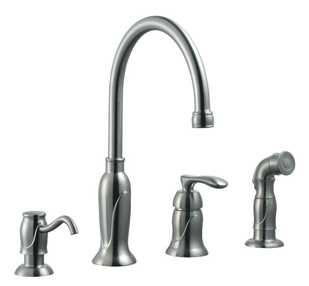 Madison Kitchen Faucet with Sprayer and Soap Dispenser, Satin Nickel