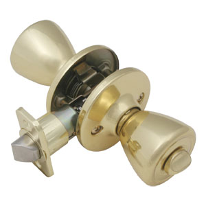 Tulip 2-Way Latch Privacy Door Knob, Adjustable Backset, Polished Brass