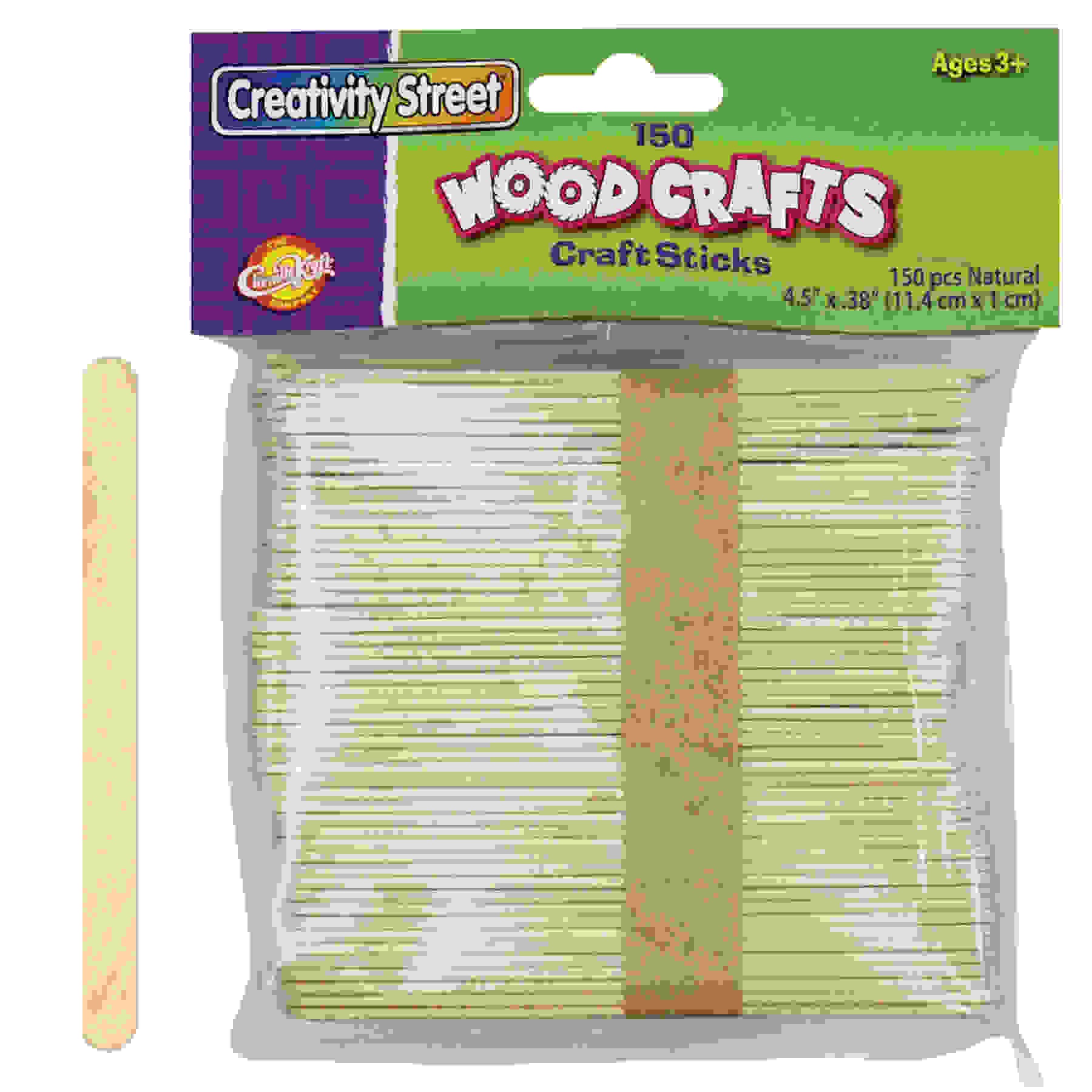 Regular Craft Sticks, Natural, 4.5" x 3/8", 150 Pieces