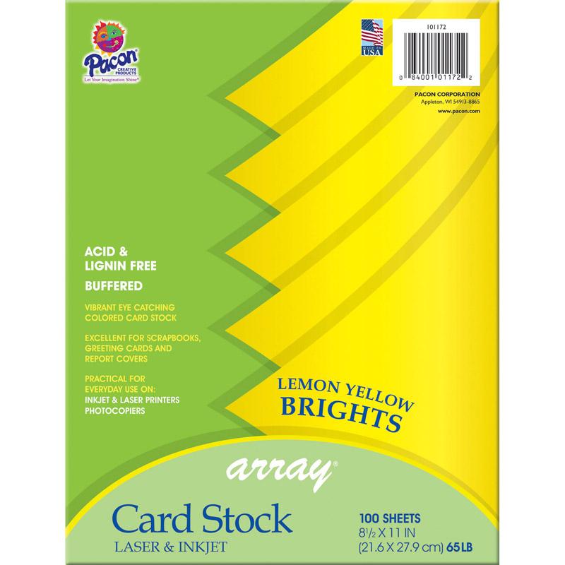 Card Stock, Lemon Yellow, 8-1/2" x 11", 100 Sheets