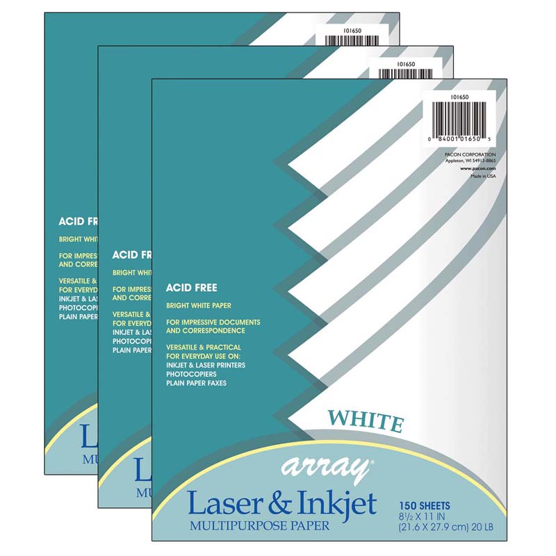 Mutli-Purpose Paper, White, 8-1/2" x 11", 150 Sheets Per Pack, 3 Packs