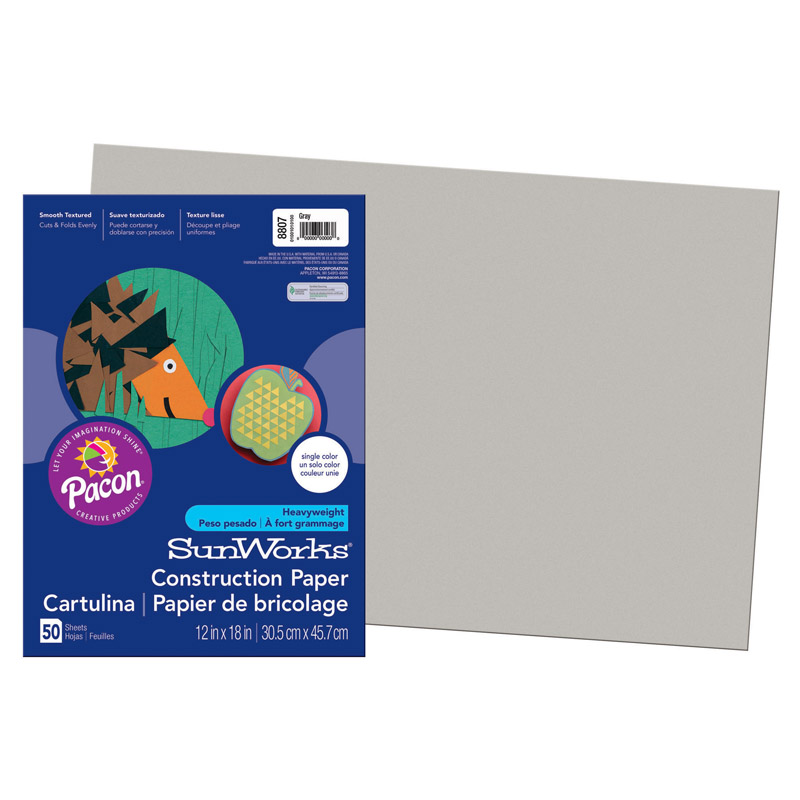 Construction Paper, Gray, 12" x 18", 50 Sheets