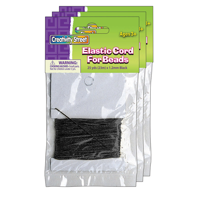 Elastic Cord, Black, 1.2 mm x 25 Yards, 25 Yards Per Pack, 3 Packs