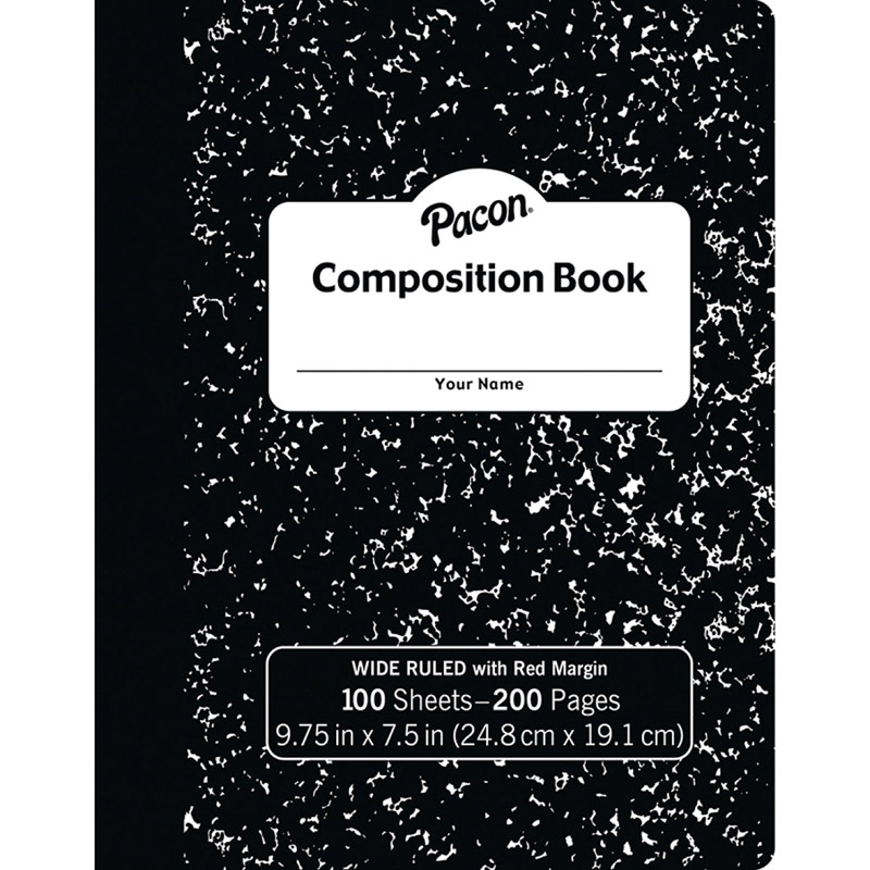 Composition Book, Black Marble, 3/8" Ruled w/Margin, 9-3/4" x 7-1/2", 100 Sheets