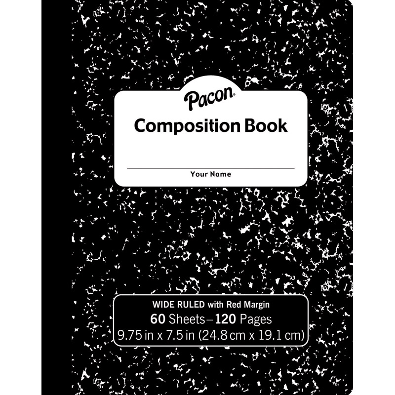 Composition Book, Black Marble, 3/8" Ruled w/Margin, 9-3/4" x 7-1/2", 60 Sheets