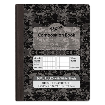 Dual Ruled Composition Book, Dark Gray Marble, 1/4" Grid & 3/8" Wide Ruled, 9-3/4" x 7-1/2", 100 Sheets