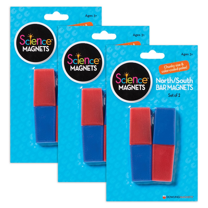 North/South Bar Magnets 3", Red/Blue Poles, 2 Per Pack, 3 Packs