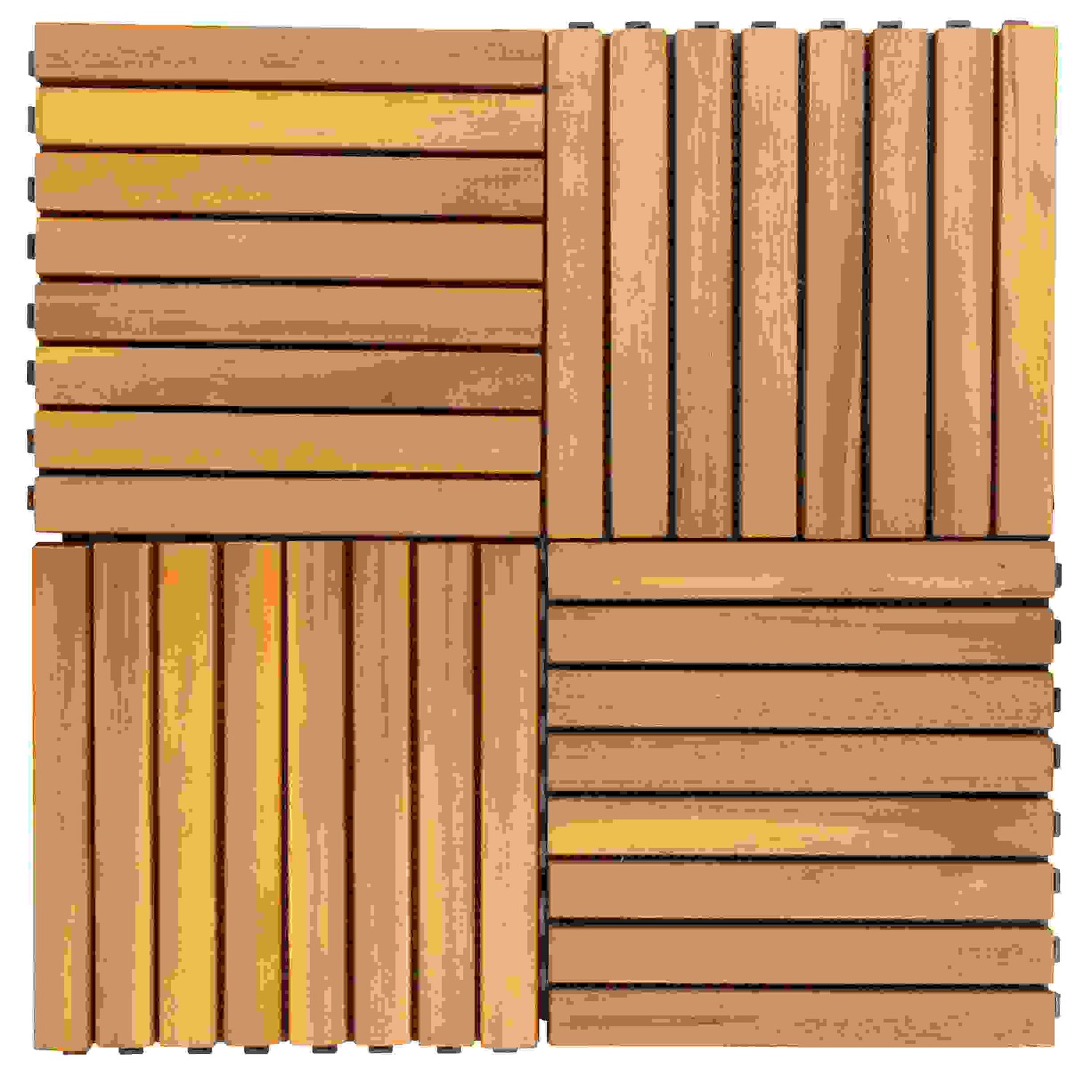 Outdoor Patio 8-Slat Acacia Interlocking Deck Tile (Set of 10 Tiles)
