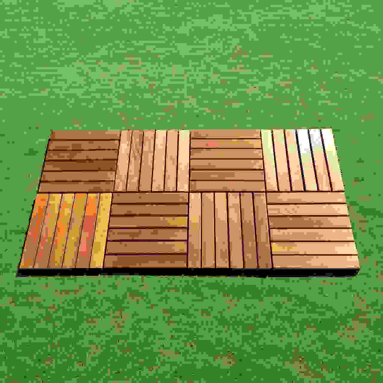 Outdoor Patio 6-Slat Acacia Interlocking Deck Tile (Set of 10 Tiles)
