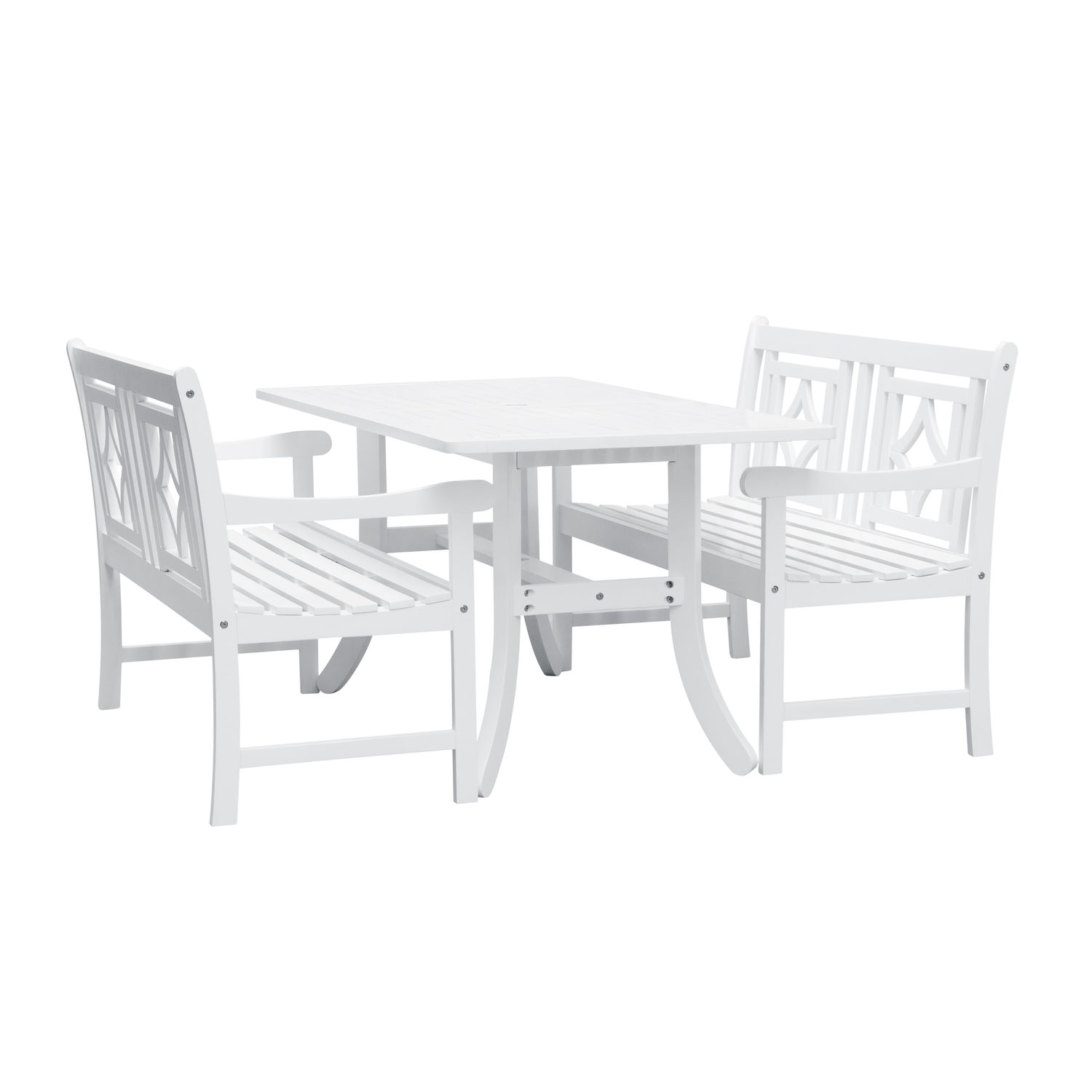 Bradley Outdoor 3-piece Wood Patio Curvy Legs Table Dining Set