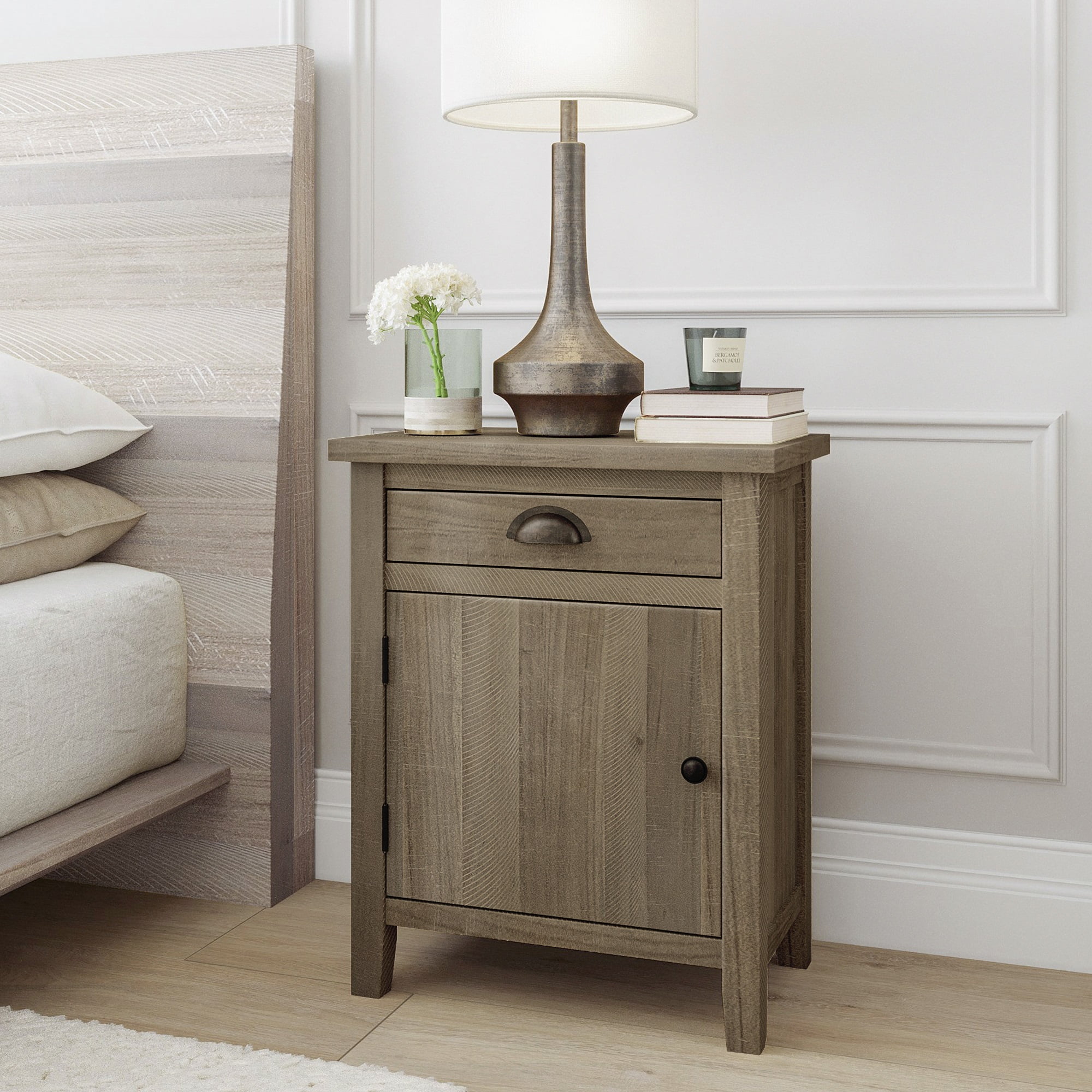 Xavier Rough Sawn Wash Wood Drawer Nightstand