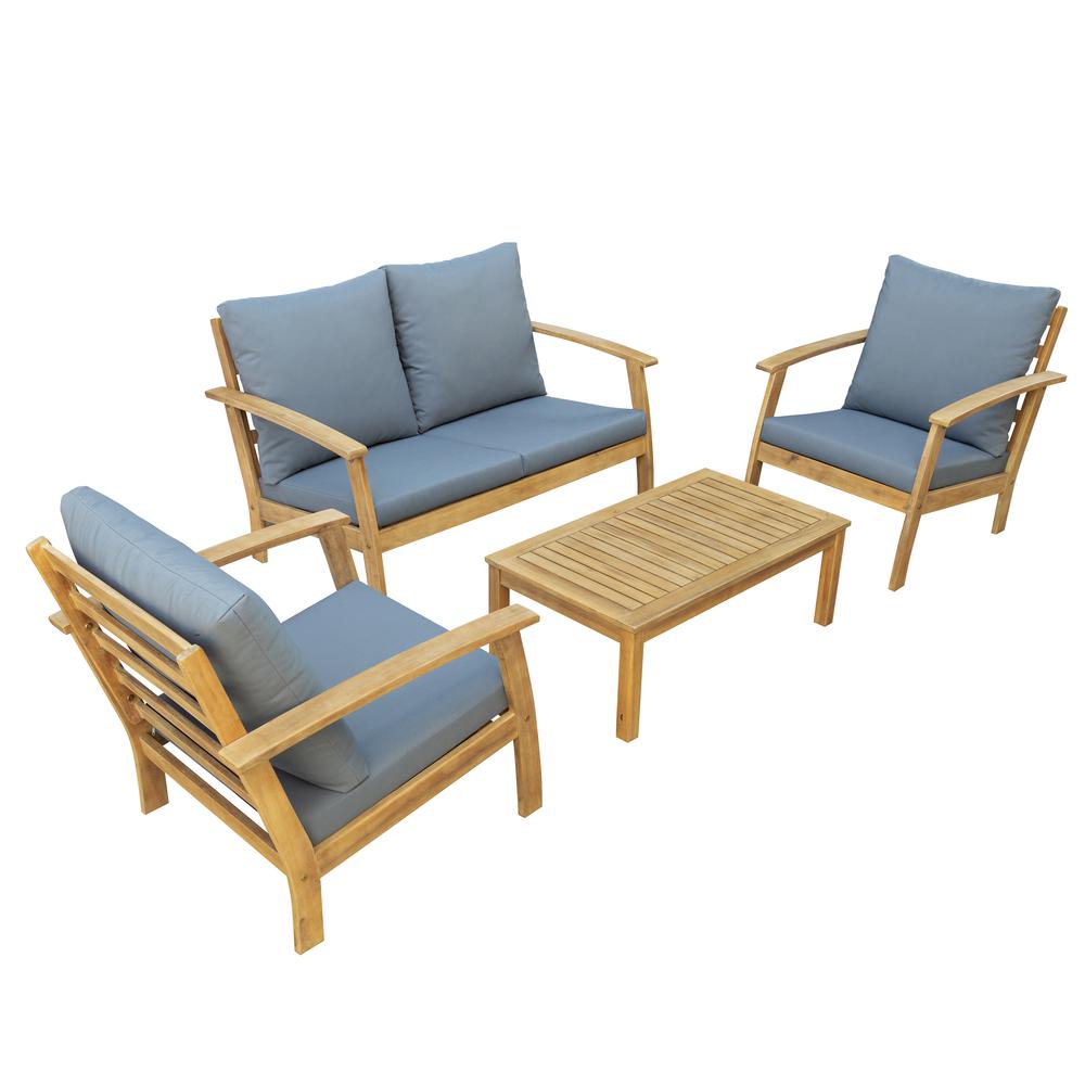 TRUWOOD FSC Wood 4 Piece Patio  Set with Grey  Cushions