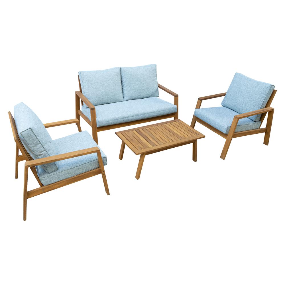 SAMAN FSC Wood 4 Piece Patio Set with Grey Cushions