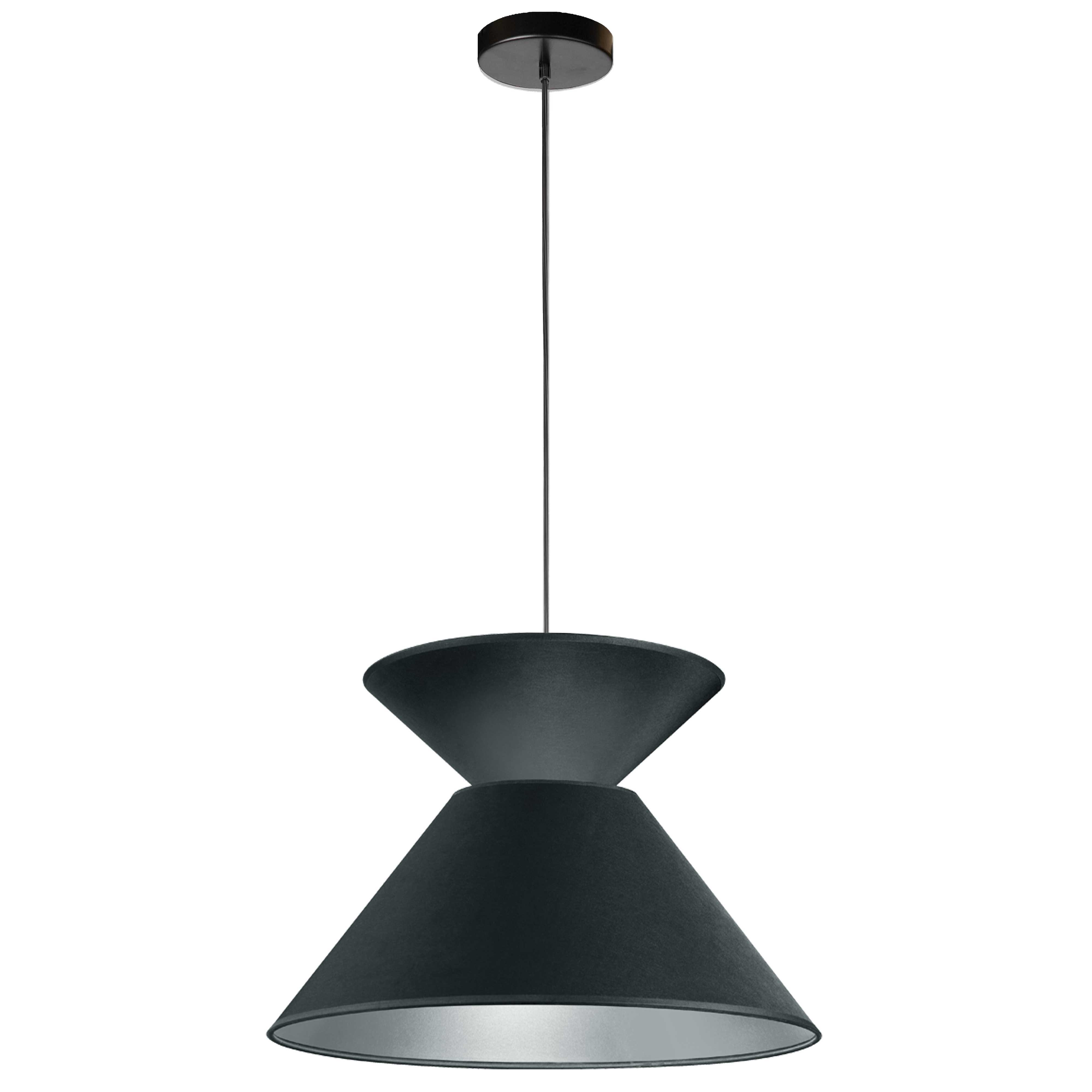 1 Light Patricia Pendant, Matte Black with Black/Silver Shade