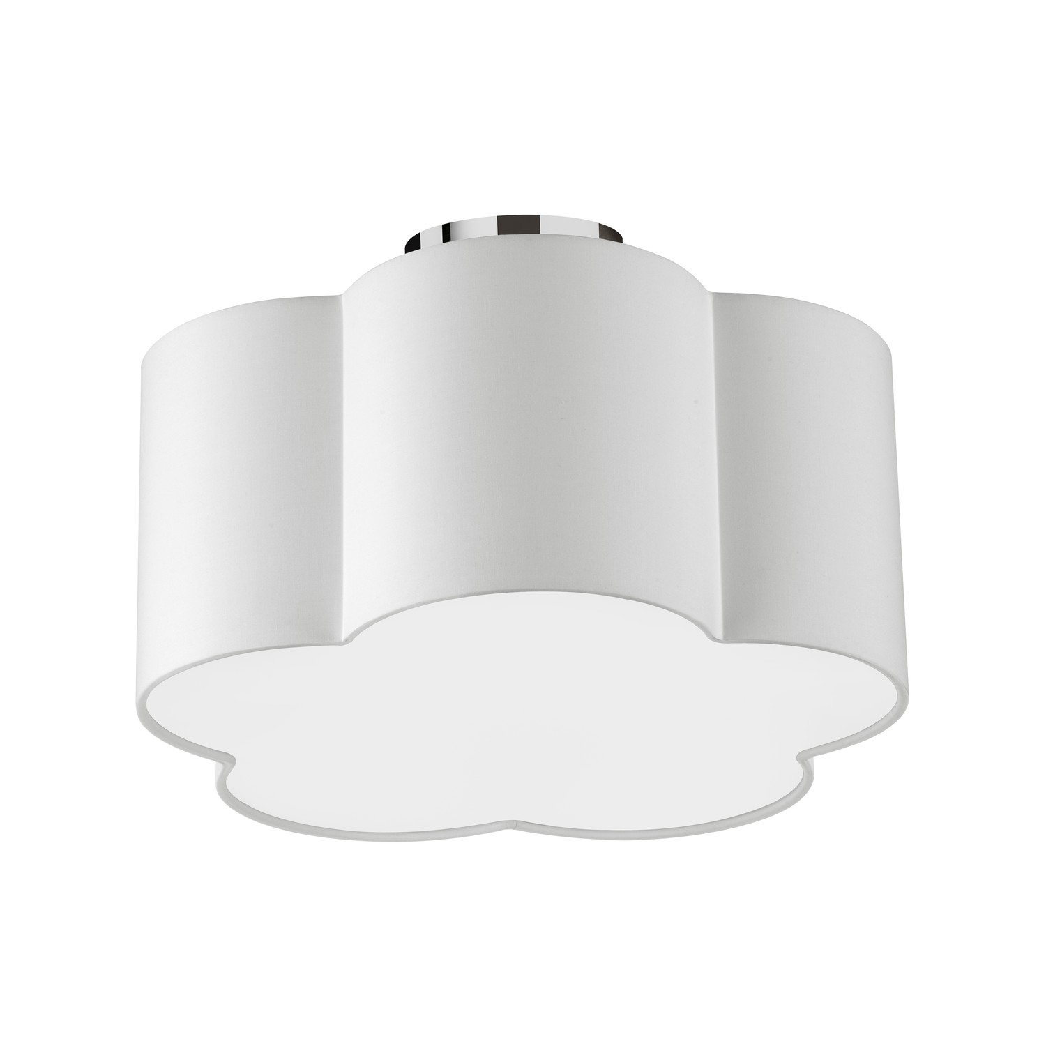 3 Light Incandescent Flush Mount, Polished Chrome w/ White Shade