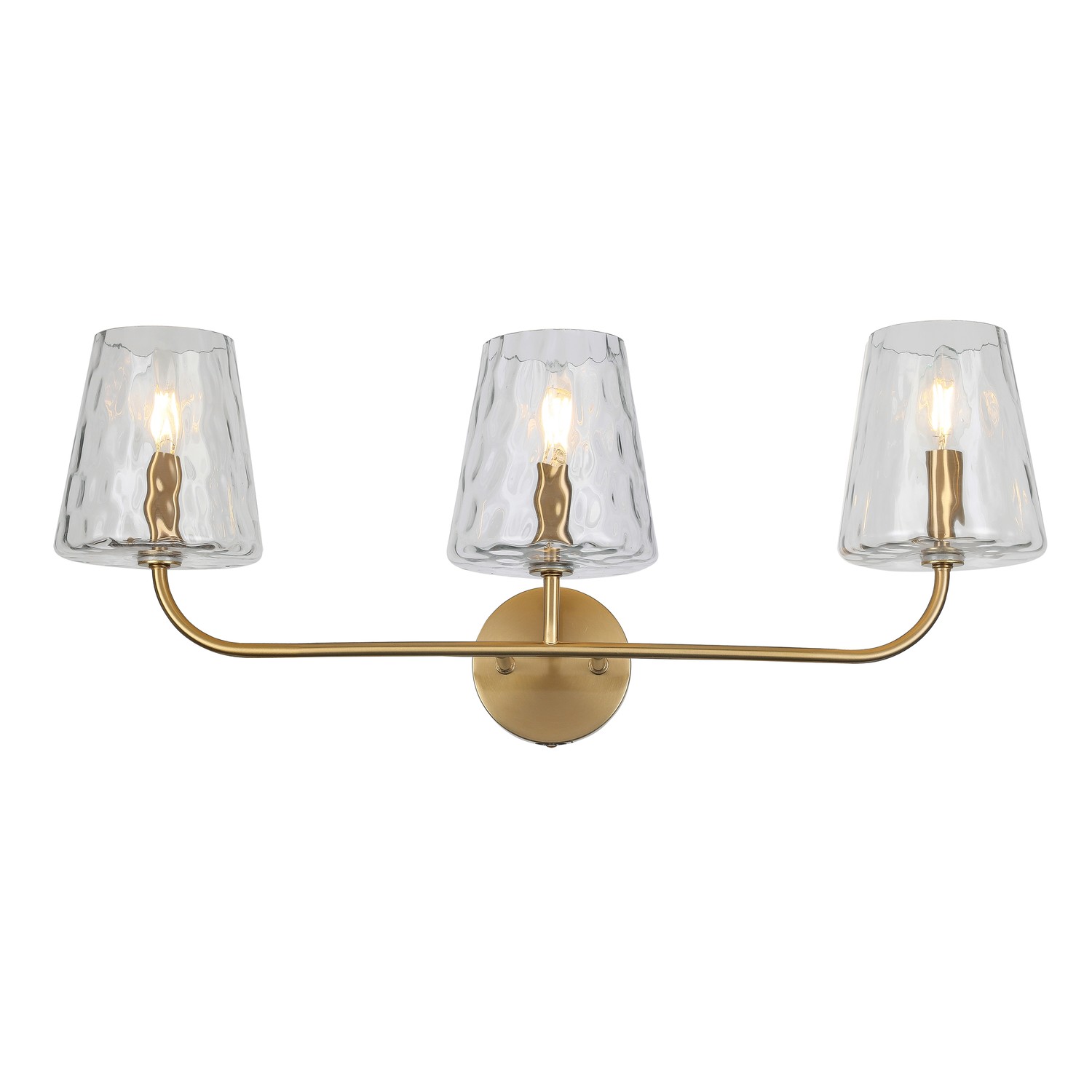 3 Light Incandescent Vanity Aged Brass with Clear Hammered Glass