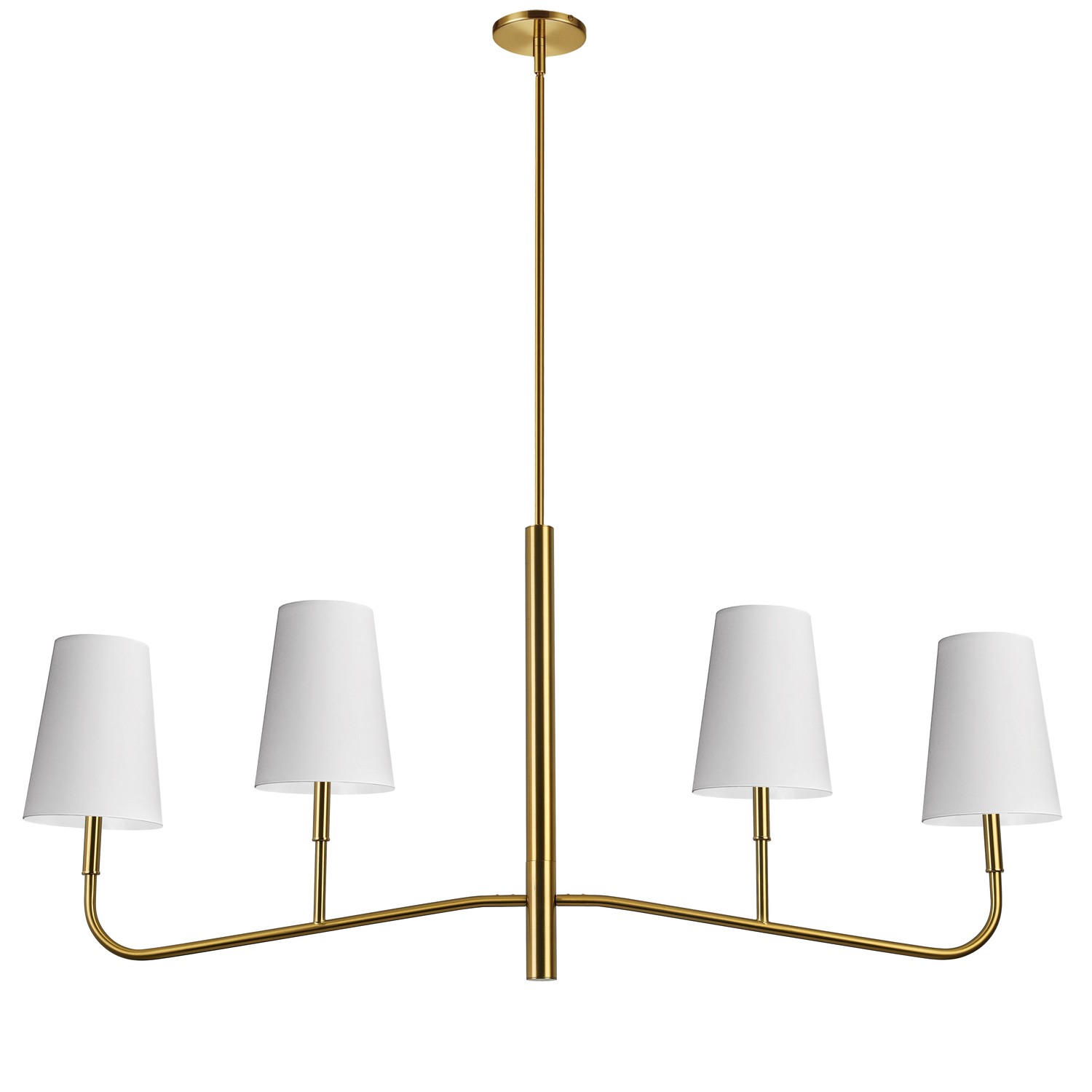 4 Light Incandescent Horizontal Chandelier Aged Brass with White Shades