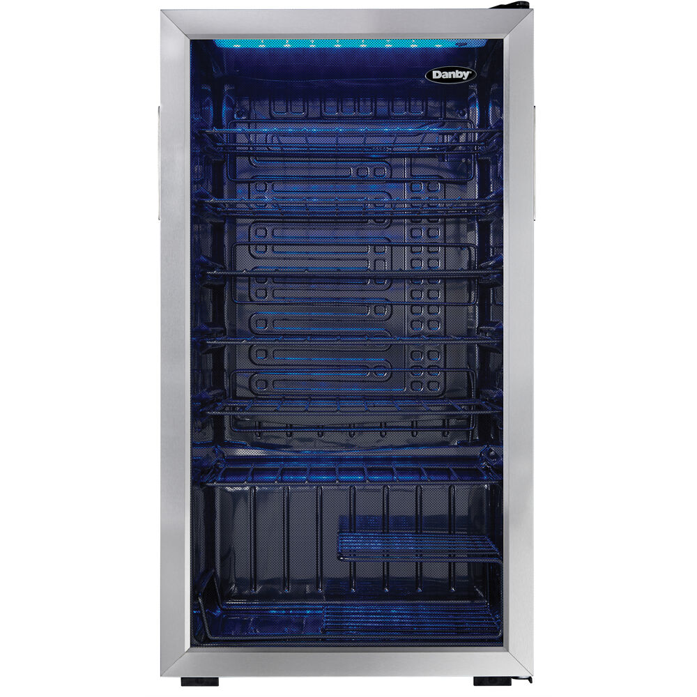 36 Bottle Wine Cooler, Interior Blue LED Lighting, Wire Shelves