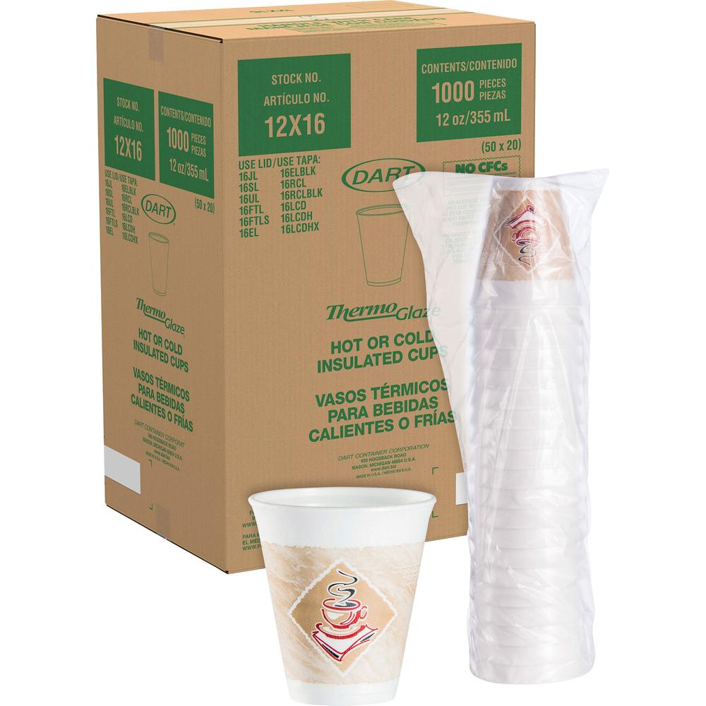 Dart Cafe G Design Foam Cups - 20 / Bag - 12 fl oz - 50 / Carton - Brown, Red - Foam - Cold Drink, Hot Drink