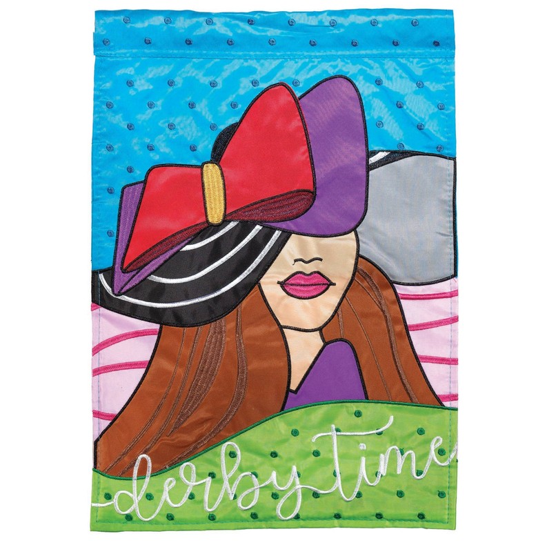 Derby Time Girl Hat Bow Applique Garden Flag