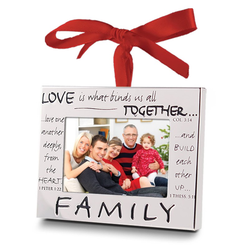 Ornament Silver Frame Family Ribbon Hang