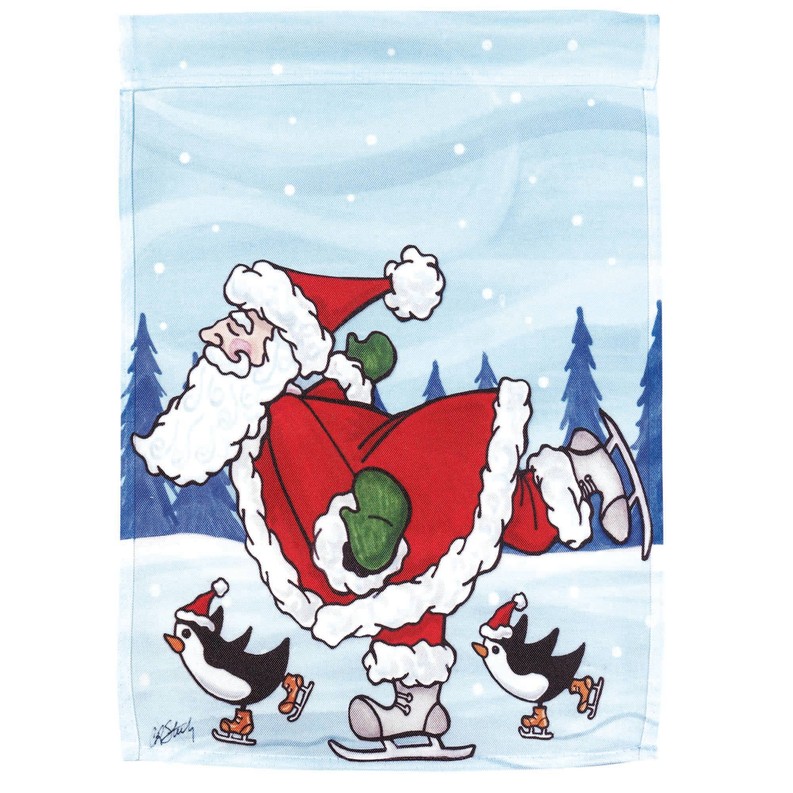 Santa Ice Skating Garden Print Flag