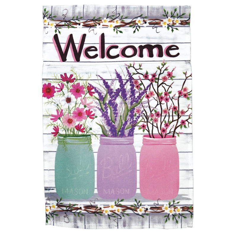 Welcome Jars Of Flowers Print Garden Flag