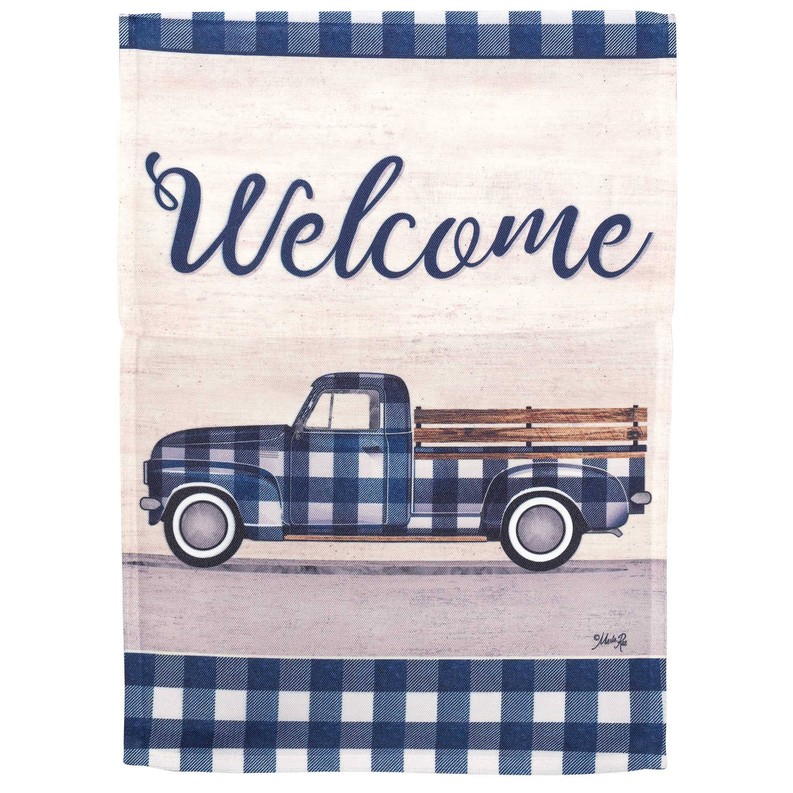 Welcome Plaid Truck Flag Garden