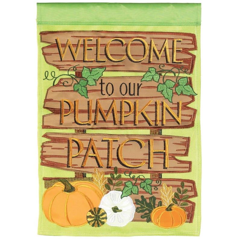 Welcome Pumpkin Patch Flag Burlap 
