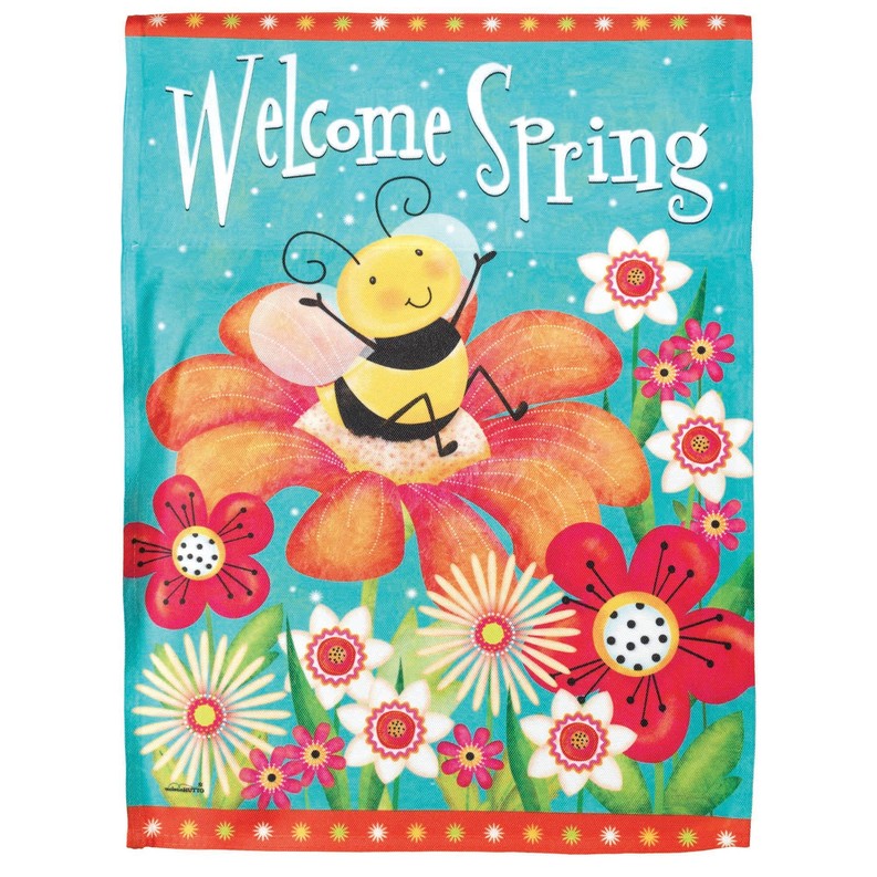 Welcome Spring Bee House Flag With Flowers