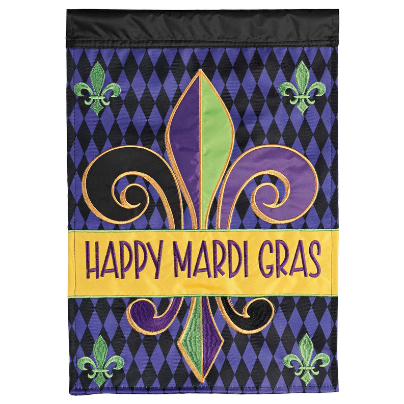 Flag Garden Happy Mardi Gras Polyester