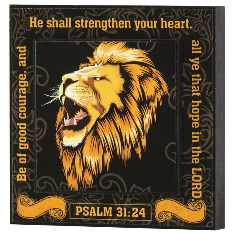 Stacked Wall Plaque Lion Psalm 31:24 6x6