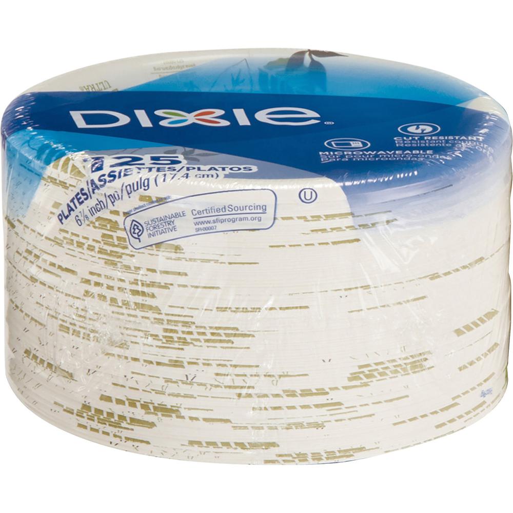 Dixie Pathways 7" Medium-weight Paper Plates by GP Pro - White - Paper Body - 125 / Pack