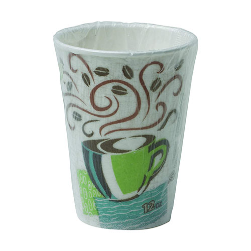 PerfecTouch Paper Hot Cups, 12 oz, Coffee Haze Design, Individually Wrapped, 1,000/Carton