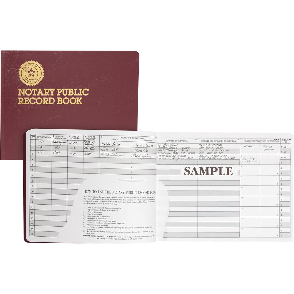 Dome Notary Public Book - 64 Sheet(s) - Thread Sewn - 10.50" x 8.25" Sheet Size - 10 Columns per Sheet - Burgundy - White Sheet(