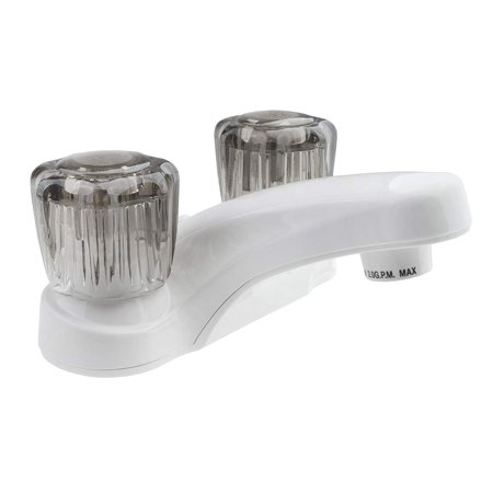 RV Lavatory Faucet W/Smoked Acrylic Knobs - White