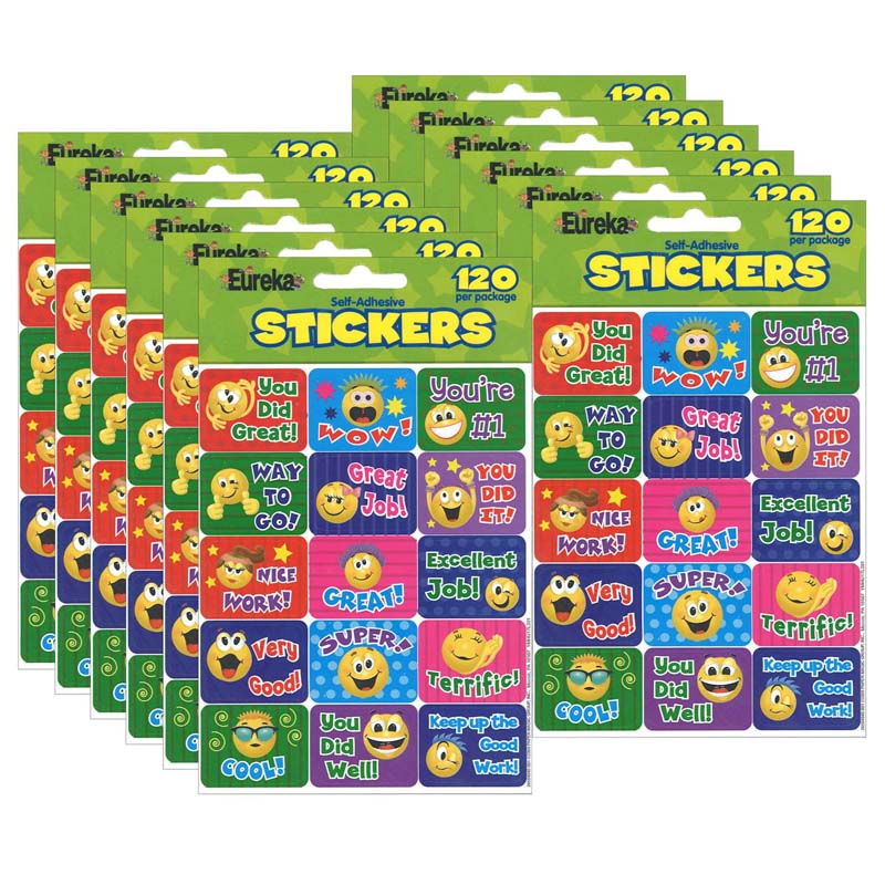 Emoticons Success Stickers, 120 Per Pack, 12 Packs