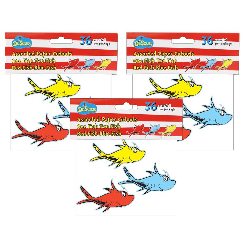 Dr. Seuss One Fish, Two Fish Assorted Paper Cut Outs, 36 Per Pack, 3 Packs