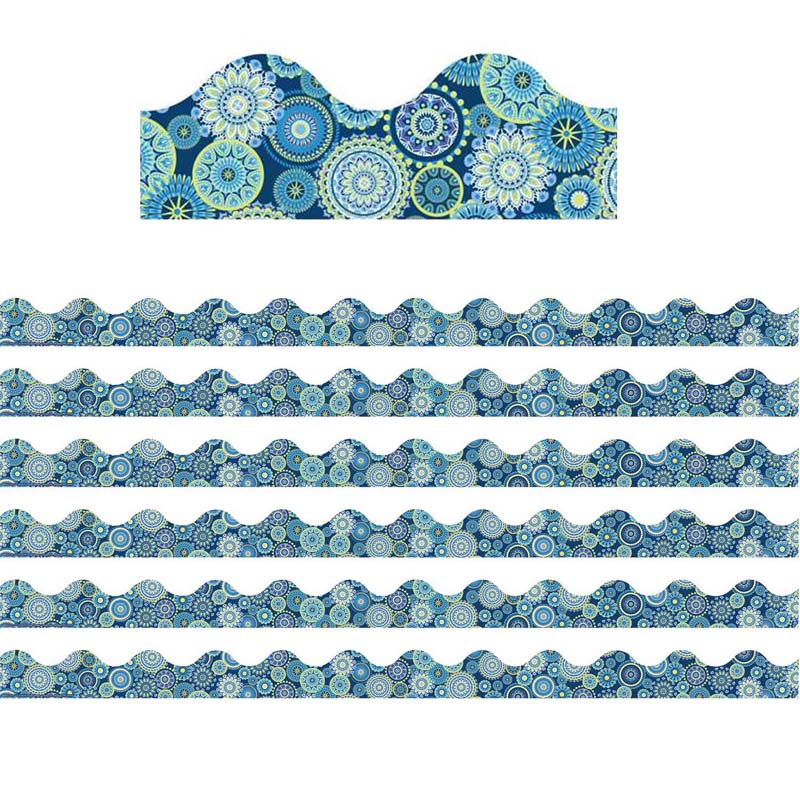 Blue Harmony Mandala Scalloped Deco Trim, 37 Feet Per Pack, 6 Packs