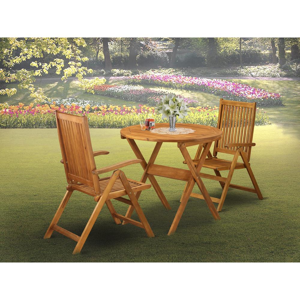 MNCN3C5NA 3-Pc Patio Outdoor Dining Table Set Consists of a Folding Camping Table and 2 Outdoor Patio Chairs - Natural Oil Finis