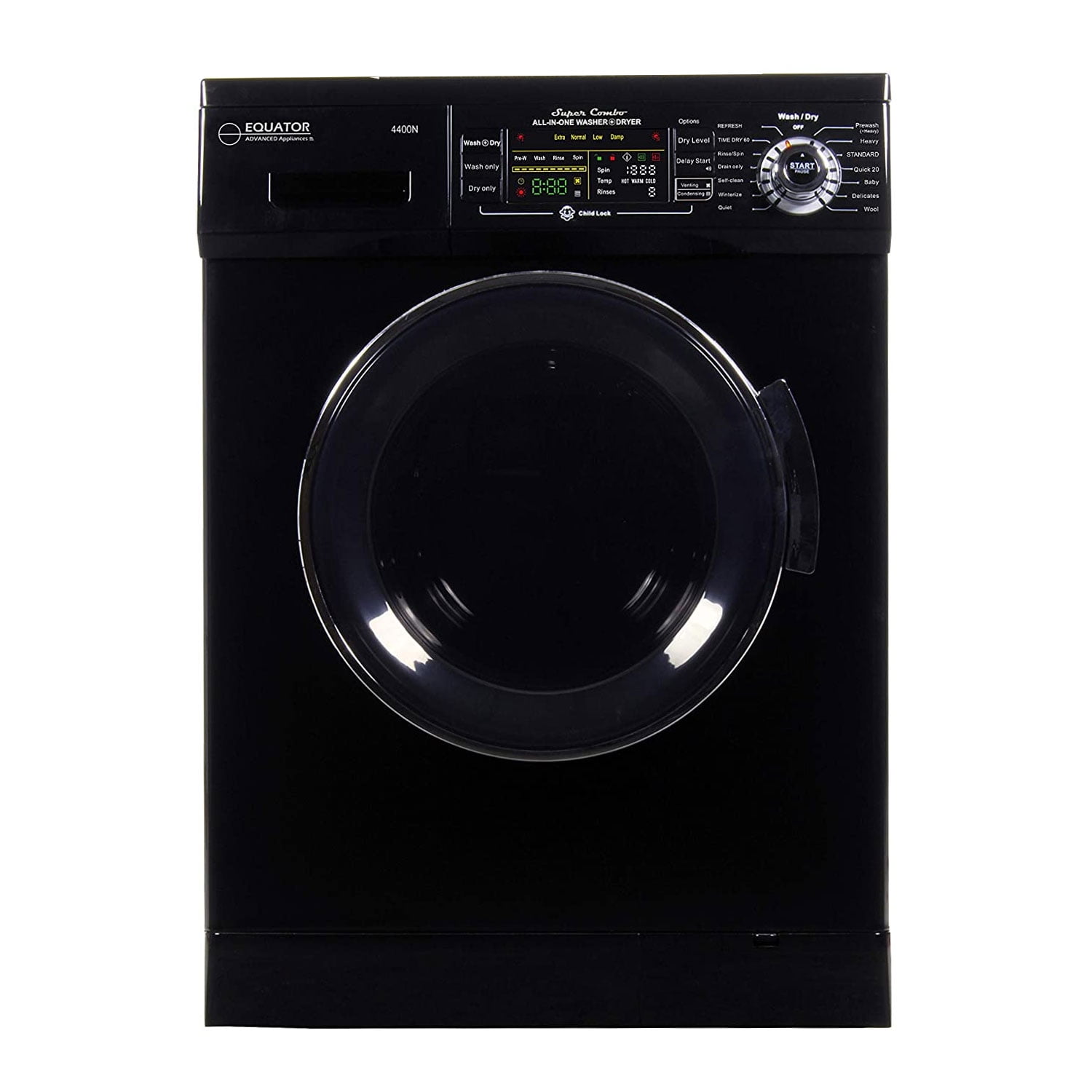 Equator Pro Compact 110V Vented/Ventless 13 lbs Combo Washer Sensor Dry 1200 RPM(Black)