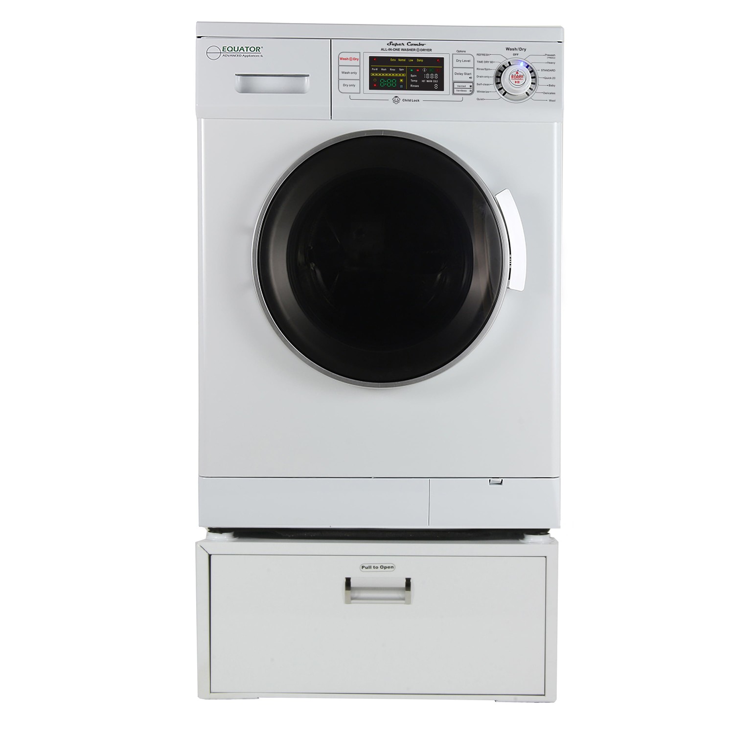 Equator EZ 4400 N White All-in-one New Compact Combo Washer Dryer with Pedestal Storage Drawer