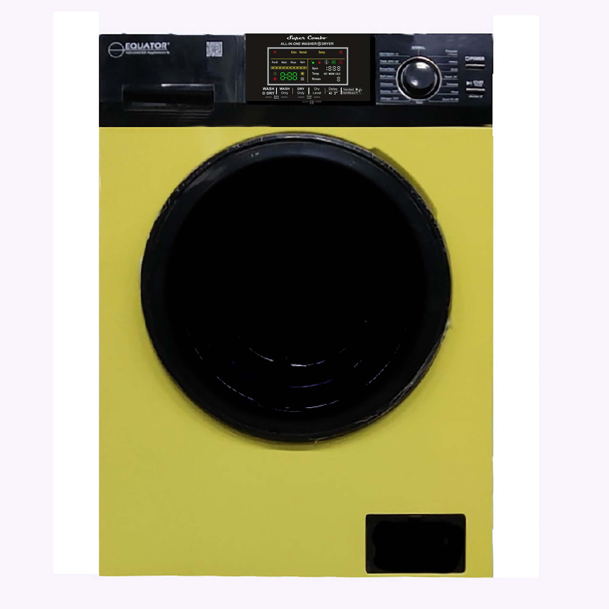 Equator Digital Compact 110V Vented/Ventless 18 lbs Combo Washer Dryer 1400 RPM (Yellow/Black)