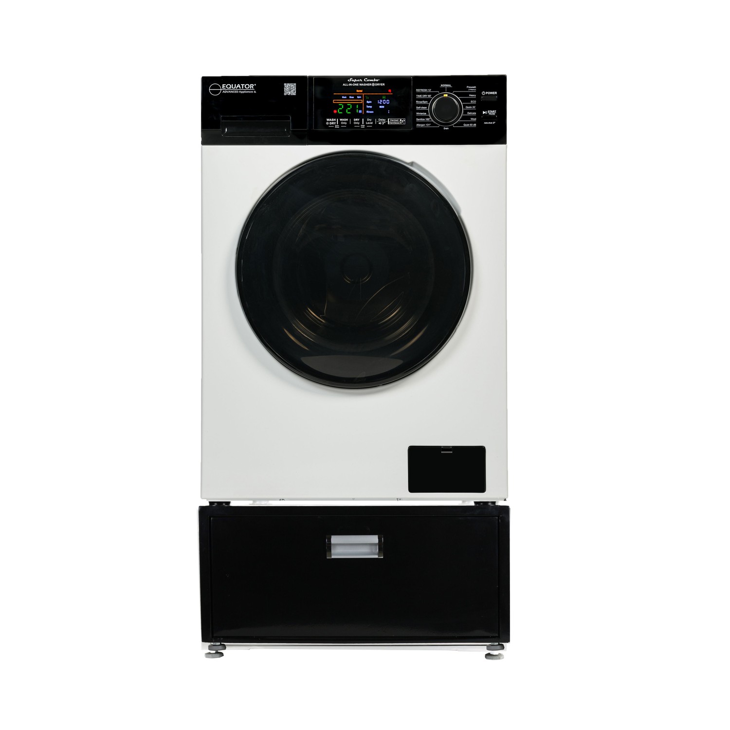 Equator 18 lbs Combination Washer Dryer - Sanitize, Allergen, Winterize,Vented/Ventless Dry + Laundry Pedestal with Drawer