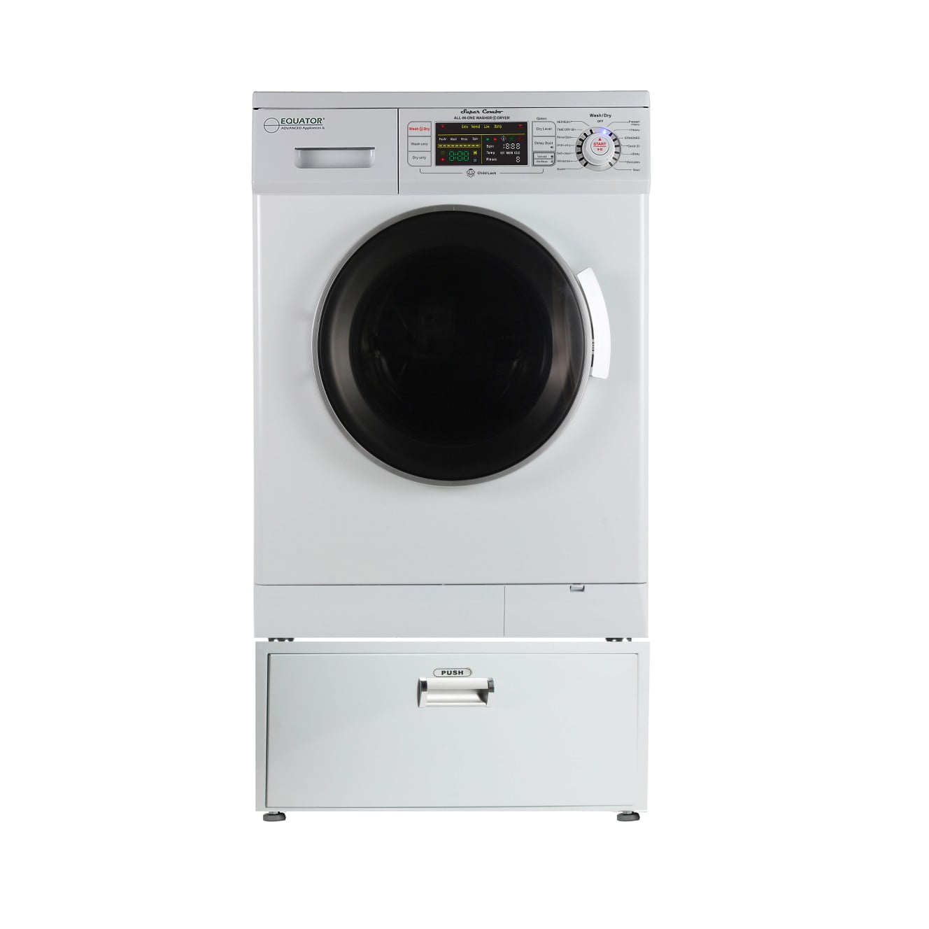 Equator Compact 13 lbs Combination Washer DryerVented/Ventless Dry + Laundry Pedestal with Drawer