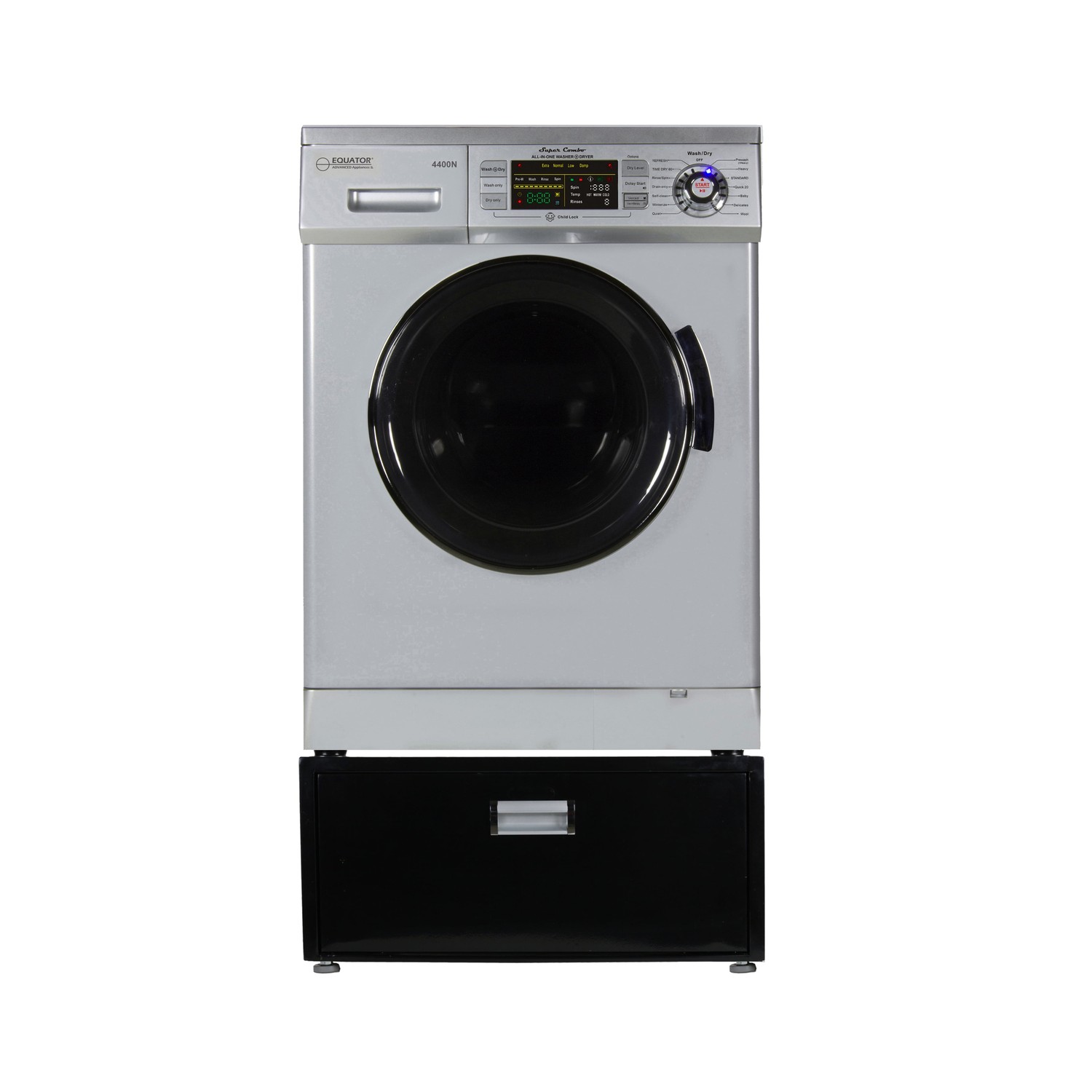 Equator Compact 13 lbs Combination Washer DryerVented/Ventless Dry + Laundry Pedestal with Drawer