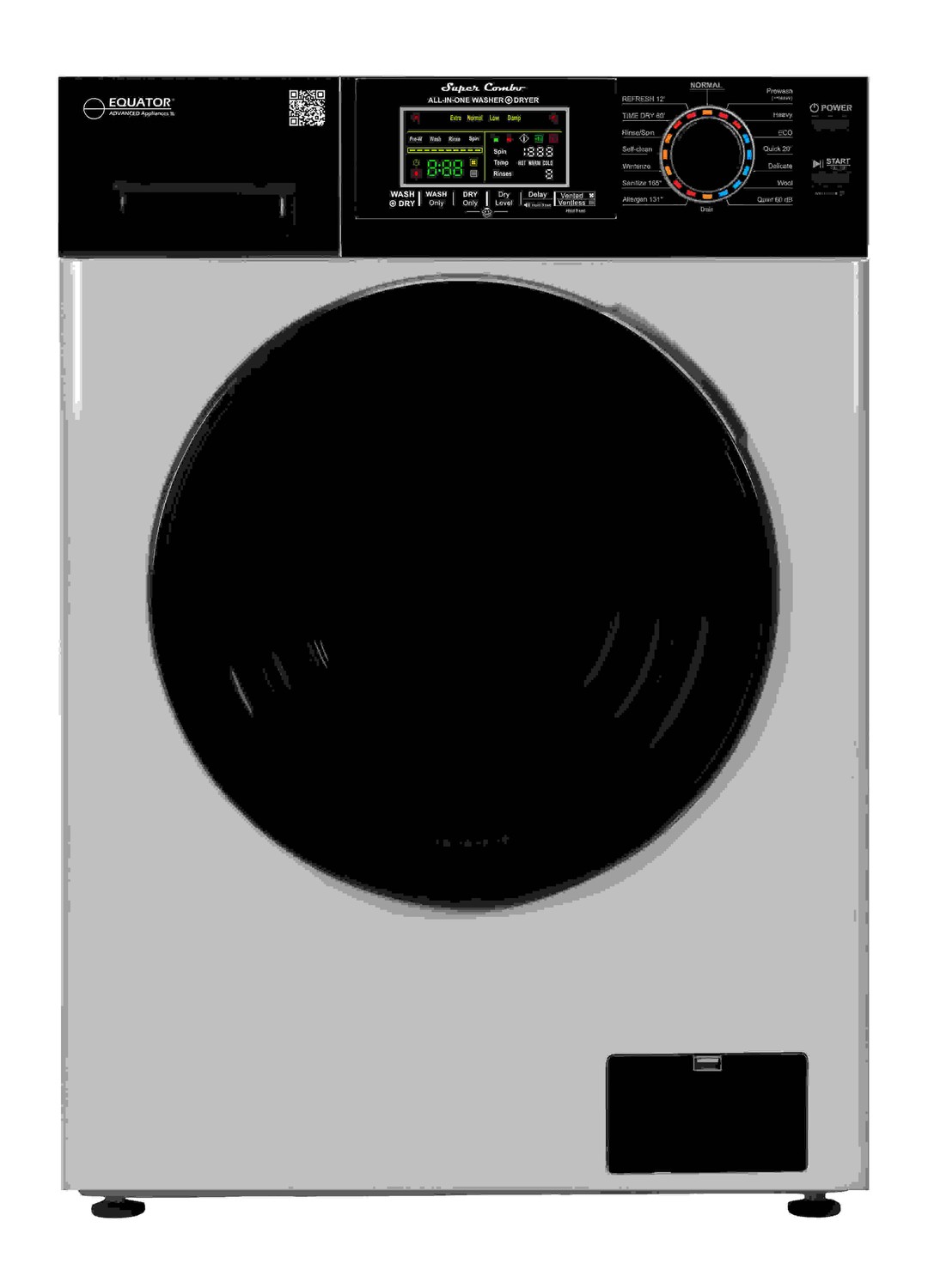 Equator Digital Compact 110V Vented/Ventless 18 lbs Combo Washer Dryer(Silver/Black) 1400 RPM 