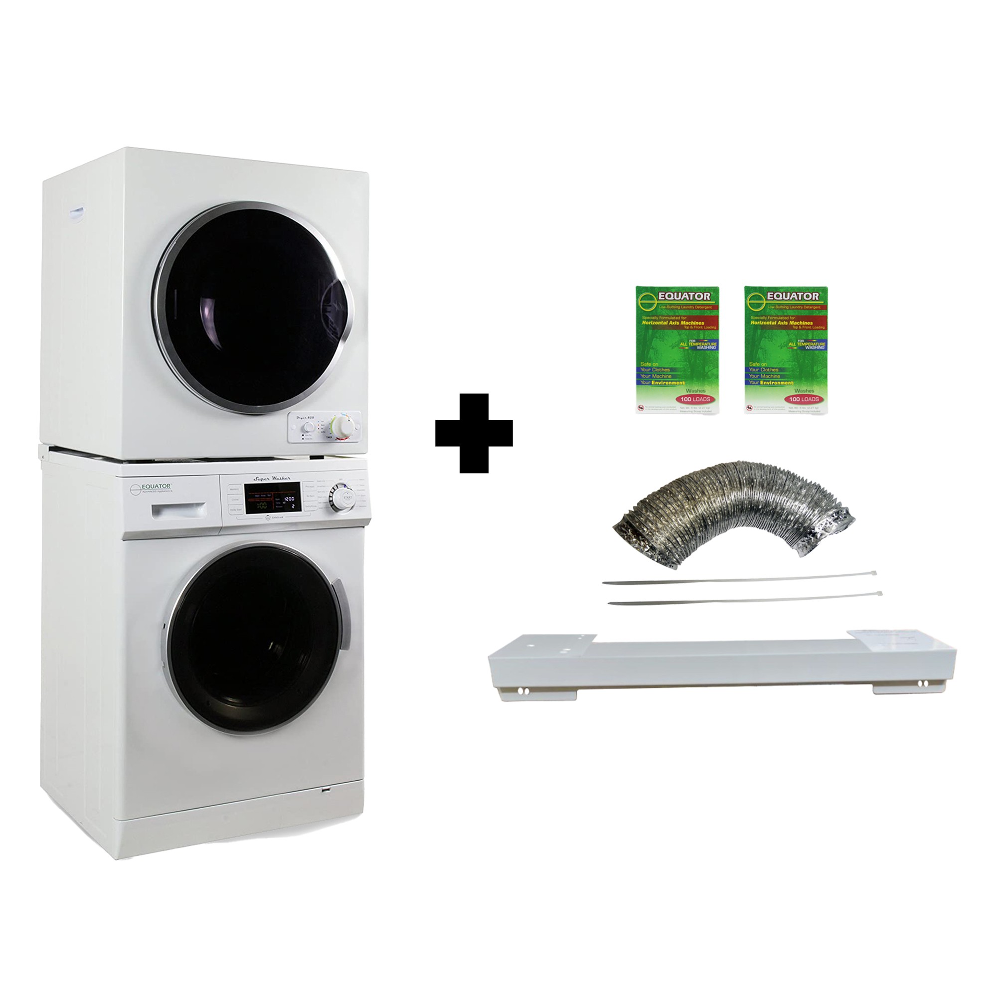 Equator 13lbs White Compact Washer 13lbs White Compact Dryer - Stackable Set	(with two boxes of HE Detergent)			